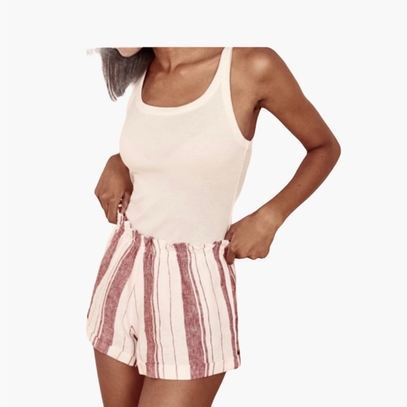 Reformation Red & White Stripe Linen Shorts XL Elastic Waist Summer Resortwear - Picture 11 of 11